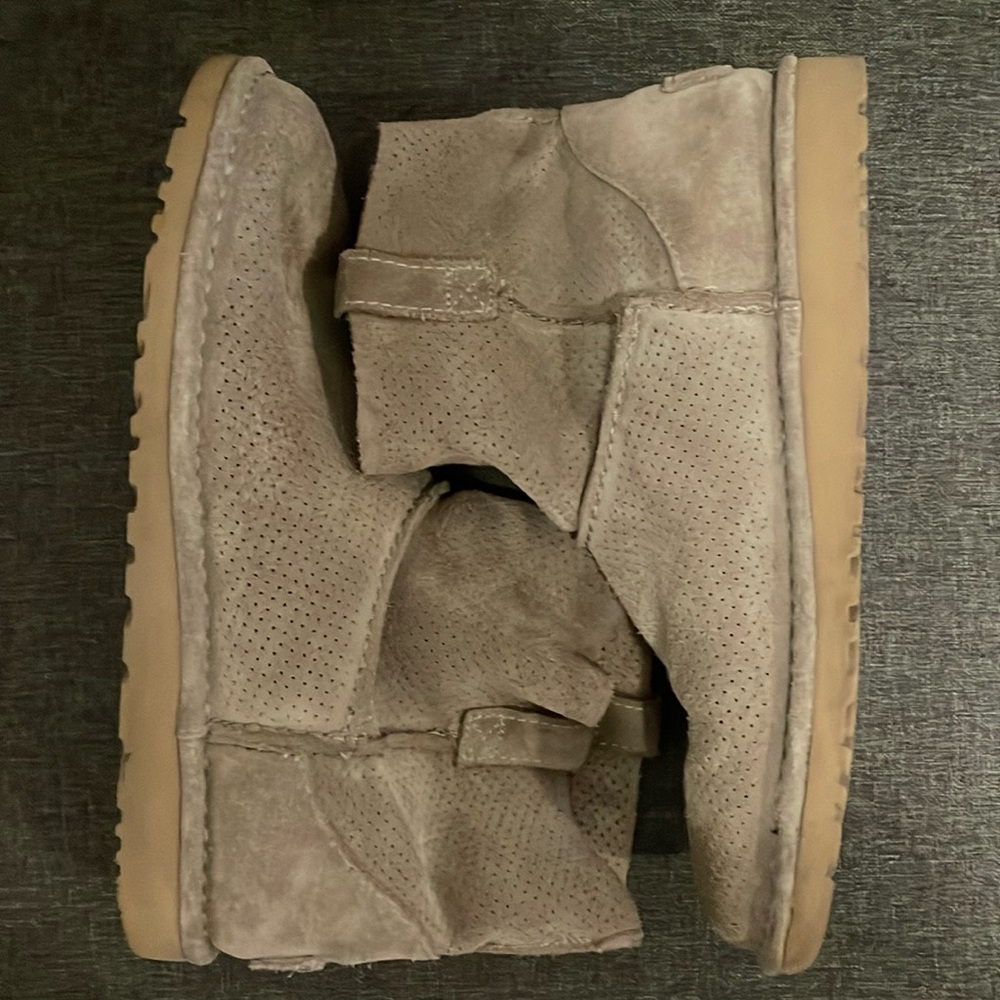 UGG mini unlined perforated micro suede BOOTS US 9 taupe gray